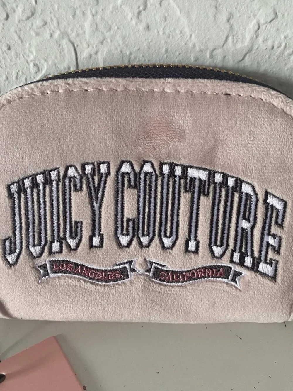 Juicy Couture Couture University Mini Compact Wallet Embroidered Dusty Blush NEW